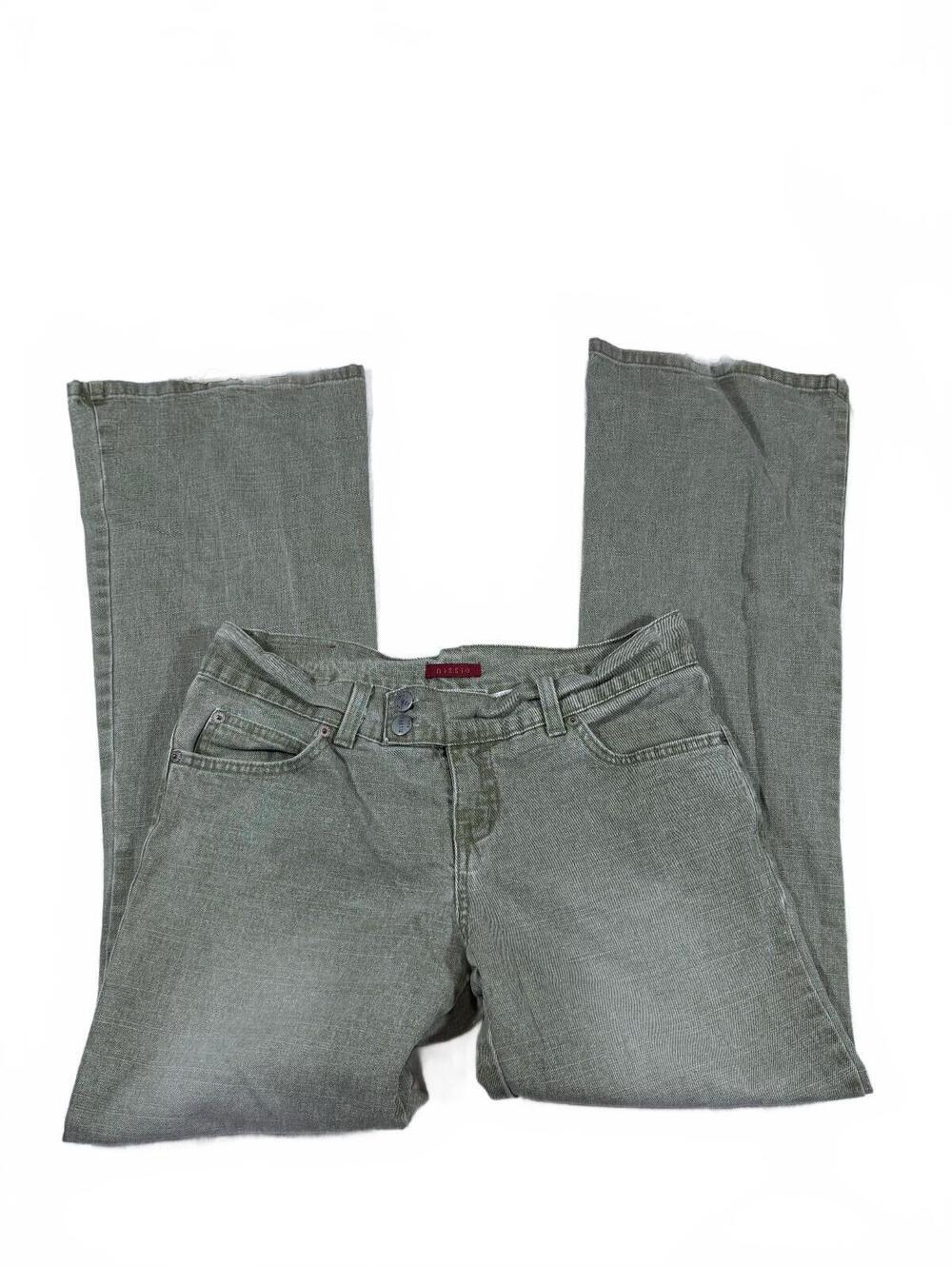 Y2K Nissi Brand Light Sage Green Low Rise Flare Jeans Size 11 90% Cotton